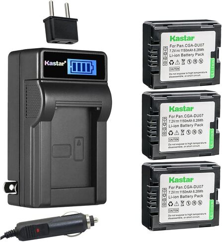 Kastar 2-Pack CGA-DU07 Battery and LCD AC Charger Compatible with Panasonic PV-GS120, PV-GS150, PV-GS180, PV-GS200, PV-GS250, PV-GS300, PV-GS320, PV-GS400, PV-GS500, SDR-H18, SDR-H20, SDR-H200 in Saudi Arabia