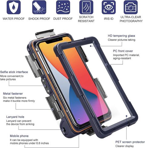 UrbanX Professional [15m/50ft] Swimming Diving Surfing Snorkeling Photo Video Waterproof Protective Case Underwater Housing for Energizer Power Max P490 and All Phones Up to 6.9 Inch LCD with Lanyard in Saudi Arabia