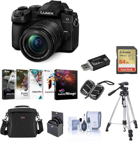 Panasonic Lumix G95 Mirrorless Digital Camera with Lumix G Vario 12-60mm f/3.5-5.6 MFT Lens Bundle with 64GB SD Card, Shoulder Bag, Corel PC Software Suite, Tripod, 58mm Filter Kit, and Accessories in Saudi Arabia