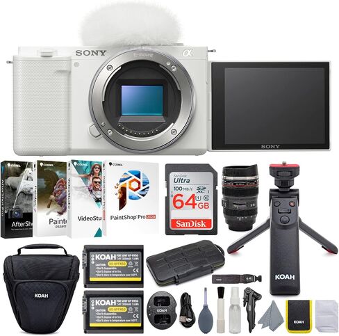 Sony Alpha ZV-E10 APS-C Interchangeable Lens Mirrorless Vlog Camera Bundle with Camera Grip, Software Suite, Battery and Charger, Case and Accessory, Memory Card, Carrying Case, and Lens Mug (8 Items) in Saudi Arabia