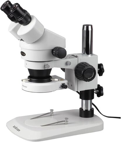 AmScope SM-1BNZ-80S مجهر تكبير ستيريو ثنائي العينين احترافي، عدسات WH10x، تكبير 3.5X-90X، هدف تكبير 0.7X-4.5X، ضوء حلقة LED 80 لمبة، حامل عمود، 110 فولت - 240 فولت، يتضمن 0.5x و2.0x بارلو العدسات in Saudi Arabia