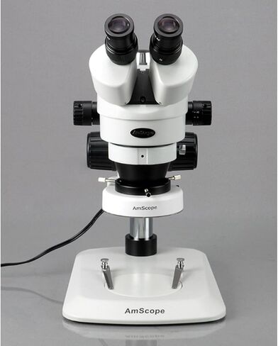 AmScope SM-1BNZ-80S مجهر تكبير ستيريو ثنائي العينين احترافي، عدسات WH10x، تكبير 3.5X-90X، هدف تكبير 0.7X-4.5X، ضوء حلقة LED 80 لمبة، حامل عمود، 110 فولت - 240 فولت، يتضمن 0.5x و2.0x بارلو العدسات in Saudi Arabia