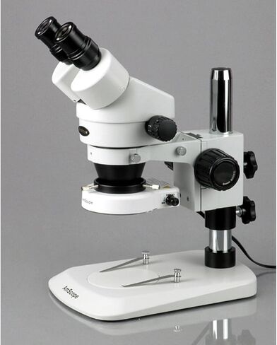 AmScope SM-1BNZ-80S مجهر تكبير ستيريو ثنائي العينين احترافي، عدسات WH10x، تكبير 3.5X-90X، هدف تكبير 0.7X-4.5X، ضوء حلقة LED 80 لمبة، حامل عمود، 110 فولت - 240 فولت، يتضمن 0.5x و2.0x بارلو العدسات in Saudi Arabia