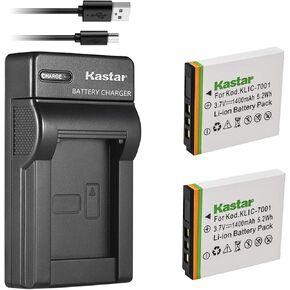 كاستار بطارية (X2) وشاحن USB رفيع لكوداك KLIC-7001 وكوداك ايزي شير M320، M340، M341، M753 زووم، M763، M853 زووم، M863، M893، M893 is، M1063، M1073 is، V550، V570، V610، كاميرات V705، V750 in Saudi Arabia