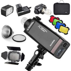 GODOX AD200 Pro with BD-07 Barn Door Honeycomb, 4 Color Filter Kit, AD-S2 Standard Reflector with Soft Diffuser, 200W 2.4G Flash Strobe, 1/8000 HSS, 0.01-2.1s Recycling in Saudi Arabia