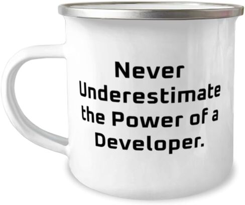 Never Underestimate the Power of a Developer. 12oz Camper Mug, Developer, Motivational Gifts For Developer from Friends, Gifts for men, Gifts for women, Gift ideas for men, Gift ideas for women, in Saudi Arabia