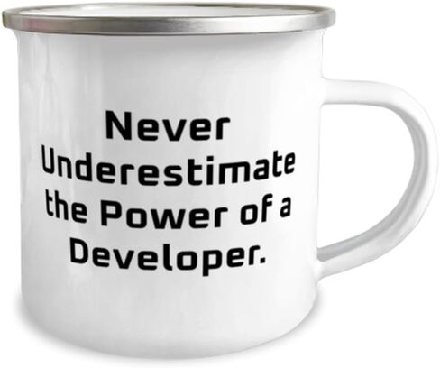 Never Underestimate the Power of a Developer. 12oz Camper Mug, Developer, Motivational Gifts For Developer from Friends, Gifts for men, Gifts for women, Gift ideas for men, Gift ideas for women, in Saudi Arabia