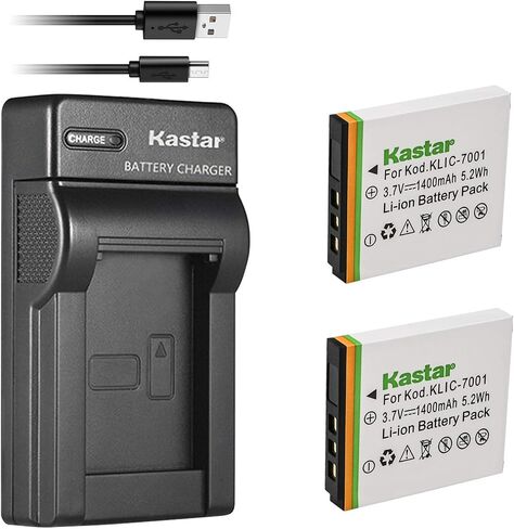 كاستار بطارية (X2) وشاحن USB رفيع لكوداك KLIC-7001 وكوداك ايزي شير M320، M340، M341، M753 زووم، M763، M853 زووم، M863، M893، M893 is، M1063، M1073 is، V550، V570، V610، كاميرات V705، V750 in Saudi Arabia