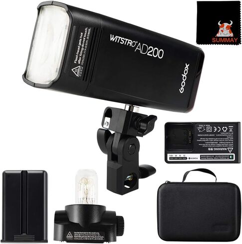 GODOX AD200 Pocket Flash Speedlite 200Ws 1/8000s HSS Cordless Monolight Kit, 500 Full Power Pocket Flash, 0.01-2.1s Recycling, Bare Bulb/Speedlite Flash Head, 2900mAh Rechargeable Battery (AD200) in Saudi Arabia