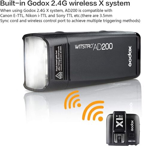 GODOX AD200 Pocket Flash Speedlite 200Ws 1/8000s HSS Cordless Monolight Kit, 500 Full Power Pocket Flash, 0.01-2.1s Recycling, Bare Bulb/Speedlite Flash Head, 2900mAh Rechargeable Battery (AD200) in Saudi Arabia