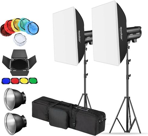 Godox 2 Pack DP600III 1200Ws Studio Flash Strobe Monolight Kit for Studio Shooting,Video Location and Portrait Photography with Softbox,Light Stand,Barn Door kit,Soft Cloth,Bag in Saudi Arabia