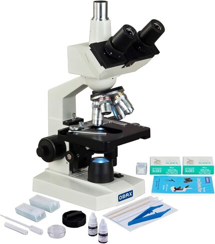 OMAX 40X-2500X LED Lab Trinocular Microscope + Slide Preparation Kit + Blank Slides + Covers + Lens Paper in Kuwait