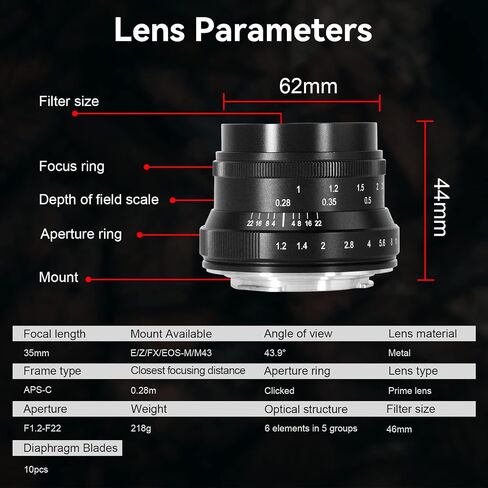 عدسة برايمية بفتحة كبيرة من 7 الحرفيين 35 ملم f1.2 Mark II APS-C مناسبة لكاميرات فوجي فيلم الصغيرة غير المرايا لفوجي X-A1 X-A10 X-A2 X-A3 A-at X-M1 XM2 X-T10 X-T2 X-T2 X-T2 X-Pro1 .. in Saudi Arabia
