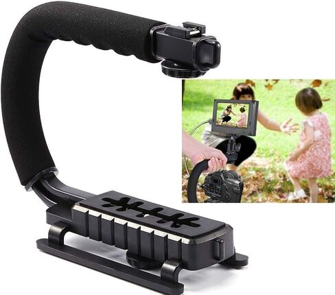 Action Stabilizing Handle, C/U Shape Bracket Grip Portable Video Handheld Camera Stabilizer with Removable Hot Shoe for Flash, Mic, LED or Video Light, Black in Saudi Arabia