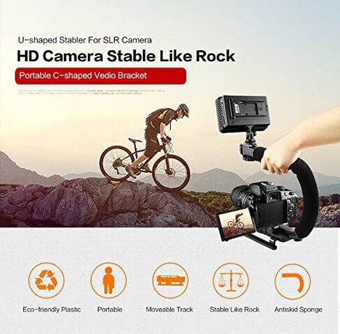 Action Stabilizing Handle, C/U Shape Bracket Grip Portable Video Handheld Camera Stabilizer with Removable Hot Shoe for Flash, Mic, LED or Video Light, Black in Saudi Arabia