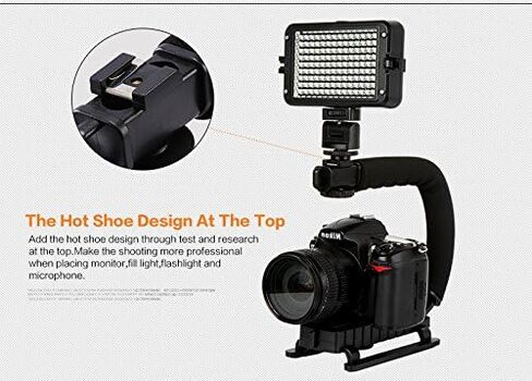 Action Stabilizing Handle, C/U Shape Bracket Grip Portable Video Handheld Camera Stabilizer with Removable Hot Shoe for Flash, Mic, LED or Video Light, Black in Saudi Arabia