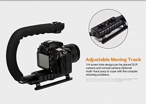 Action Stabilizing Handle, C/U Shape Bracket Grip Portable Video Handheld Camera Stabilizer with Removable Hot Shoe for Flash, Mic, LED or Video Light, Black in Saudi Arabia
