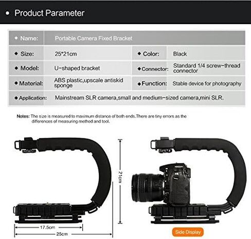 Action Stabilizing Handle, C/U Shape Bracket Grip Portable Video Handheld Camera Stabilizer with Removable Hot Shoe for Flash, Mic, LED or Video Light, Black in Saudi Arabia