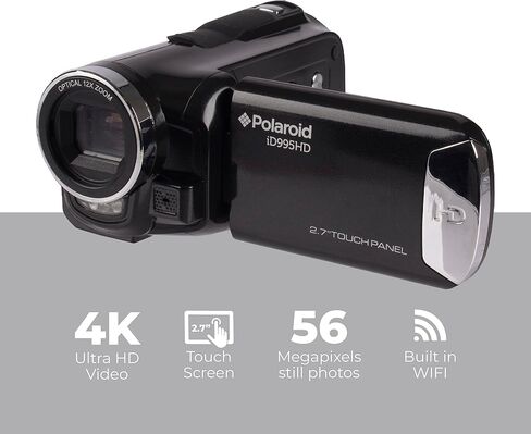 Polaroid 4K Video Camera, Wi-Fi Ultra HD Camcorder with 18x Digital Zoom, 3" IPS Touchscreen Video Recorder with Night vision, Vlogging Camera with 3.5mm Microphone Jack, Rechargeable, SD Card Slot in Kuwait