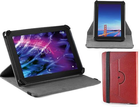 Navitech Red Faux Leather Case Cover with 360 Rotational Stand Compatible with The Fire HD 10 Tablet, 10.1'' in Saudi Arabia