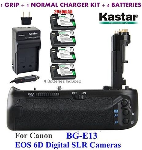 Kastar Pro Multi-Power Vertical Battery Grip (Replacement for BG-E13) + 4X LP-E6 Replacement Batteries + Charger Kit for EOS 6D Digital SLR Cameras in Saudi Arabia