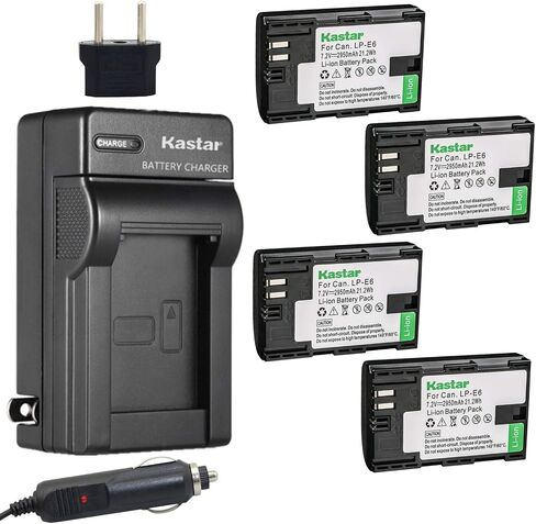 Kastar Charger and Battery 4X for LP-E6 LP-E6N, EOS 60D 60Da EOS 70D XC10, EOS 5D Mark II 5D Mark III 5D Mark IV, EOS 5DS 5DS R, EOS 6D 7D Mark II, BG-E14 BG-E13 BG-E11 BG-E9 BG-E7 BG-E6 in Saudi Arabia