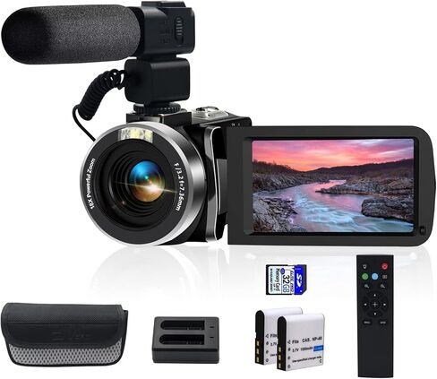 Camcorders Video Camera 4k with 3" Touch Screen and 32G Card, WiFi Digital Camera, 18X Digital Zoom, Vlogging Camera for YouTube Video Recording, Kids Video Camera, Remote, Microphone in Kuwait