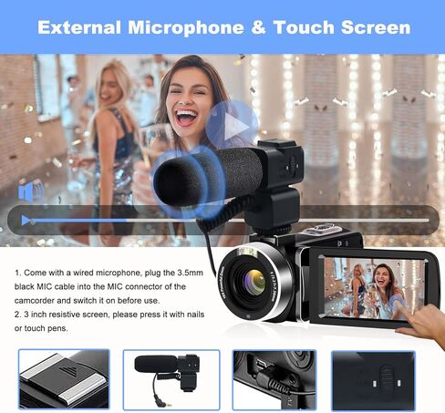 Camcorders Video Camera 4k with 3" Touch Screen and 32G Card, WiFi Digital Camera, 18X Digital Zoom, Vlogging Camera for YouTube Video Recording, Kids Video Camera, Remote, Microphone in Kuwait
