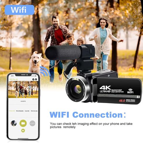 Camcorders Video Camera 4k with 3" Touch Screen and 32G Card, WiFi Digital Camera, 18X Digital Zoom, Vlogging Camera for YouTube Video Recording, Kids Video Camera, Remote, Microphone in Kuwait