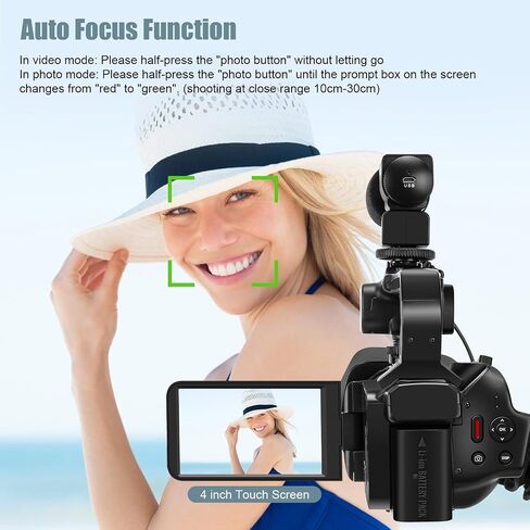 Video Camera Camcorder 4K, Video Camera Auto Focus Vlogging Camera for YouTube 64MP 60FPS WiFi Webcam 4" Touch Screen 18X Digital Zoom with Lens Hood, Stabilizer, Microphone, 64G SD Card, Fill Light in Kuwait