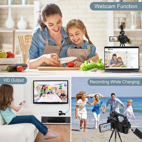 Video Camera Camcorder 4K, Video Camera Auto Focus Vlogging Camera for YouTube 64MP 60FPS WiFi Webcam 4" Touch Screen 18X Digital Zoom with Lens Hood, Stabilizer, Microphone, 64G SD Card, Fill Light in Kuwait
