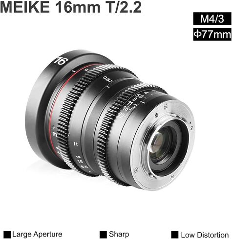 Meike 16mm T2.2 Manual Focus Wide Angle Fixed Prime Cinema Lens for M43 Micro Four Thirds MFT Mount Cameras and Cinema Camera BMPCC in Saudi Arabia