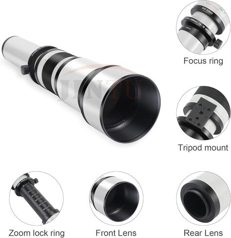 JINTU 650-1300mm Telephoto Zoom Lens F/8.3 for Canon Nikon SLR T8 T8i T7i T7s T7 T6s T6i T6 T5 SL3 SL2 4000D 650D 800D 550D 80D 90D 60D 5D IV D5600 D5500 D5100 D3300 D3200 D7500 D90 in Kuwait