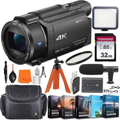 كاميرا فيديو سوني FDR-AX53 بدقة 4K فائقة الوضوح + حزمة تسجيل فيديو تتضمن ضوء فيديو وذاكرة سعة 32 جيجابايت وميكروفون وحقيبة كاميرا الفيديو ومجموعة برامج التحرير والمزيد in Saudi Arabia