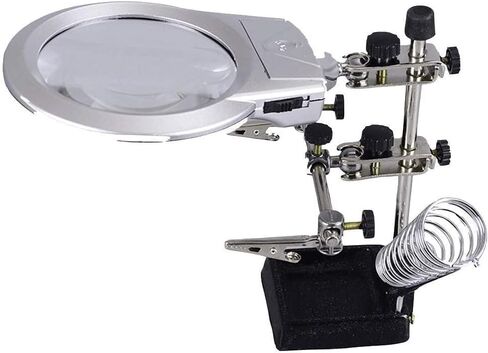 Magnifier Desktop Illumination Magnifier with Spring Light 2X 6X HD Lens for Book Reading Jewelry Identification Watch DIY Crafts Engraving and Repair Silver 90mm ABS Magnifier HD in Saudi Arabia