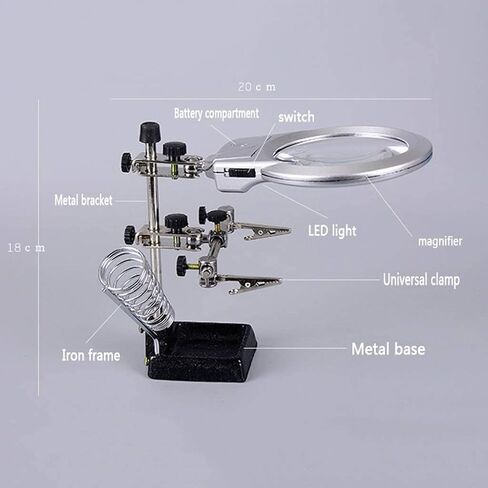 Magnifier Desktop Illumination Magnifier with Spring Light 2X 6X HD Lens for Book Reading Jewelry Identification Watch DIY Crafts Engraving and Repair Silver 90mm ABS Magnifier HD in Saudi Arabia