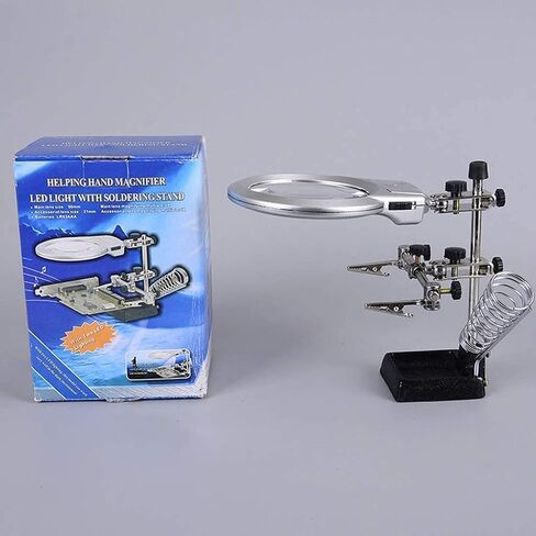 Magnifier Desktop Illumination Magnifier with Spring Light 2X 6X HD Lens for Book Reading Jewelry Identification Watch DIY Crafts Engraving and Repair Silver 90mm ABS Magnifier HD in Saudi Arabia
