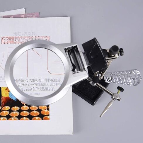 Magnifier Desktop Illumination Magnifier with Spring Light 2X 6X HD Lens for Book Reading Jewelry Identification Watch DIY Crafts Engraving and Repair Silver 90mm ABS Magnifier HD in Saudi Arabia