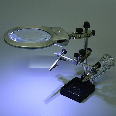 Magnifier Desktop Illumination Magnifier with Spring Light 2X 6X HD Lens for Book Reading Jewelry Identification Watch DIY Crafts Engraving and Repair Silver 90mm ABS Magnifier HD in Saudi Arabia
