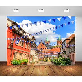 BELECO 15x10ft Fabric Oktoberfest Backdrop Germany Bavaria Town Street with Bavarian Flags Beer Festival Backdrop Rothenburg ob der Tauber Background Munich Carnival Party Decor Photo Studio Props in Kuwait