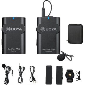 ميكروفونات BOYA by-WM4 PRO-K2 (TX+TX+RX)، نظام ميكروفون لاسلكي 2.4 جيجا هرتز متوافق مع كاميرات DSLR وكاميرات الفيديو وأجهزة iPhone والهواتف الذكية التي تعمل بنظام Android وأجهزة الكمبيوتر الشخصية والأجهزة اللوحية in Kuwait