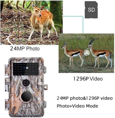 5-Pack HD Game & Deer Trail Cameras 24MP Photo 1296P MP4 Video Night Vision Motion Activated Waterproof No Glow for Outdoor Wildlife Hunting, Backyard Security, Animal Observation, Photo & Video Model in Kuwait