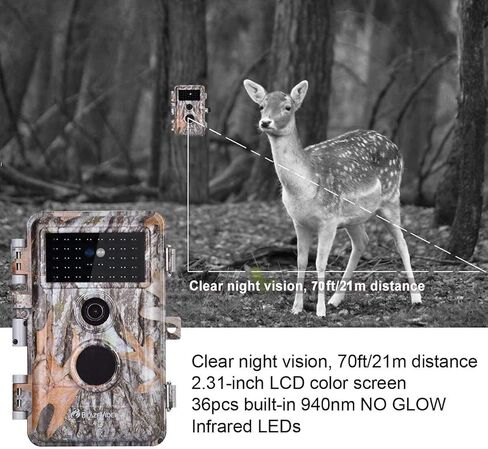 5-Pack HD Game & Deer Trail Cameras 24MP Photo 1296P MP4 Video Night Vision Motion Activated Waterproof No Glow for Outdoor Wildlife Hunting, Backyard Security, Animal Observation, Photo & Video Model in Kuwait