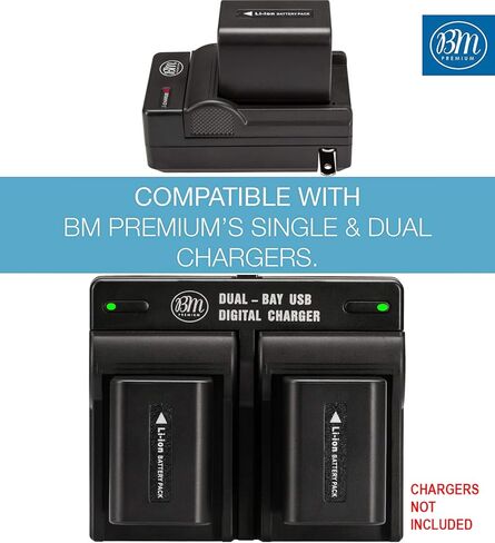 BM Premium 2 Pack NP-FV100A High Capacity Batteries for Sony FDR-AX30 FDR-AX33 FDR-AX53 FDR-AX700 FDR-AX100 FDR-AX35 HXR-MC50 HXR-MC88 HX-RNX80 PXW-Z90V NEX-VG10 NEX-VG20 NEX-VG30 NEX-VG900 Camcorders in Kuwait