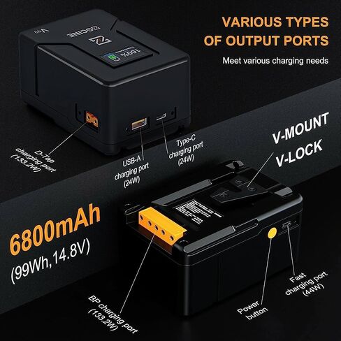HolaFoto ZGCINE ZG-V99 V Mount Battery 99Wh 14.8V 6800mAh بطارية ليثيوم على شكل حرف V مع مخرج D-TAP BP USB-C USB-A لـ BMPCC 4K 6K Pro، ZCAM، Canon EOS R5C، Sony FX3، لسوني/الصور/الاستوديو in Saudi Arabia