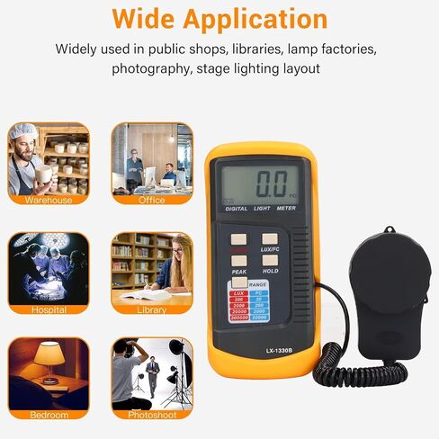Light Meter Digital Illuminance Meter Handheld 2 Digit Color LCD Display 0.1‑200000LX Illuminometer with Storage Box for Library in Saudi Arabia