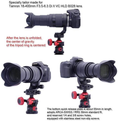 76mm Metal Tripod Mount Ring Lens Collar Compatible with Tamron 18-400mm f/3.5-6.3 Di II VC HLD B028, Lens Support Holder Bracket Bottom is Arca-Swiss Fit Quick Release Plate Feature Dovetail Groove in Saudi Arabia