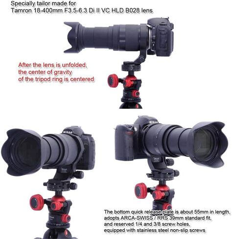 76mm Metal Tripod Mount Ring Lens Collar Compatible with Tamron 18-400mm f/3.5-6.3 Di II VC HLD B028, Lens Support Holder Bracket Bottom is Arca-Swiss Fit Quick Release Plate Feature Dovetail Groove in Saudi Arabia
