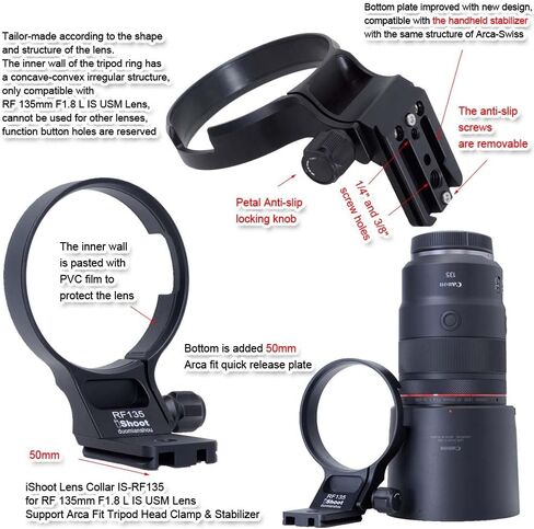 iShoot Metal Lens Collar Tripod Mount Ring Compatible with Canon RF 135mm f/1.8 L IS USM & Arca Fit Stabilizer, Lens Support Holder Bracket Bottom is Arca-Swiss Fit Quick Release Plate Dovetail Groove in Saudi Arabia