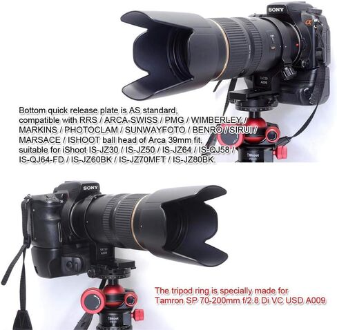 iShoot Metal Lens Collar Tripod Mount Ring Compatible with Tamron SP 70-200mm f/2.8 Di VC USD A009, Lens Support Holder Bracket Bottom is Arca-Swiss Fit Quick Release Plate Dovetail Groove in Saudi Arabia